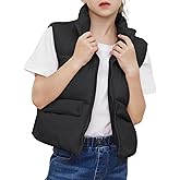 Yimoon Girls Cropped Puffer Vest Lightweight Padded Quilted Vest Stand Collar Warm Sleeveless Puffy Gilet
