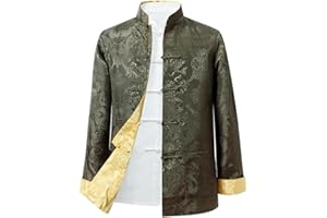 JSJTAMUS Tang Suit Men Hanfu Chinese Traditional Clothes Long Sleeve Top, Can be Worn on Both Sides,Tang Suit Jacket Men Silk
