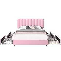 VECELO Queen Size Upholstered Bed Frame with 4