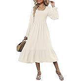 ZAFUL Womens 2025 Fall Square Neck Smocked Dresses Long Puff Sleeve Casual Flowy A Line Tiered Midi Dress