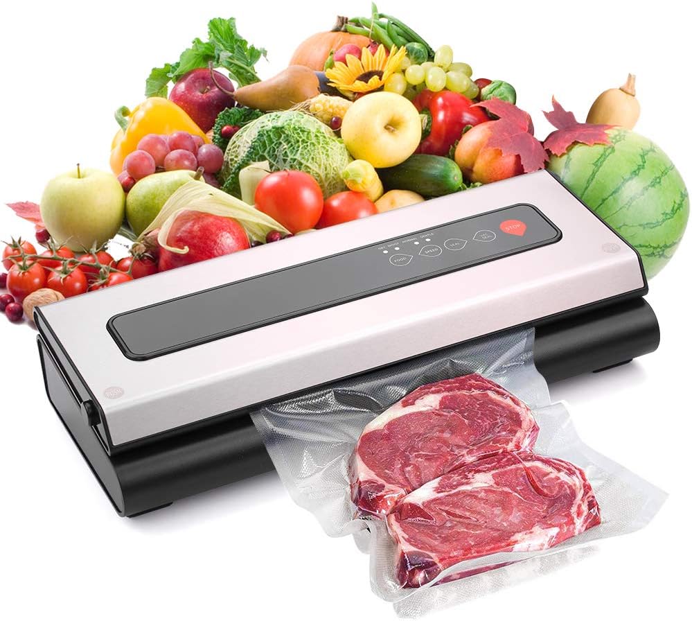 Blusea Vacuum Sealer, Dry & Moist Fresh Food Saver, Overheat Protection Normal & Gentle Speed with Cutter & Roll & Hose & 5 Storage Bags Portable Packing Machine