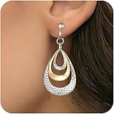 Awinesn Clip on Earrings for Women Two Tone Disc Earrings for Women Mix Color Statement Drop Dangle Earrings Jewelry Hypoallergenic Hammered 14K Gold Plated Earring Non Pierced Earring Jewelry Gifts Wedding Party