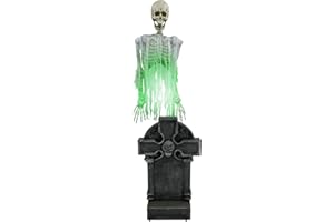 Haunted Hill Farm Motion Activated Floating Skeleton Ghost Over Tombstone by Tekky, Battery Operated Halloween Animatronic for Indoor or Covered Outdoor Creepy Halloween Decorations, Halloween Props