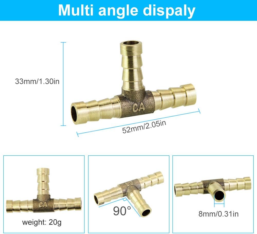 FAVENGO 2 Pcs Gas Pipe Connector 8mm Gas Pipe Fittings 3 Way T Shaped