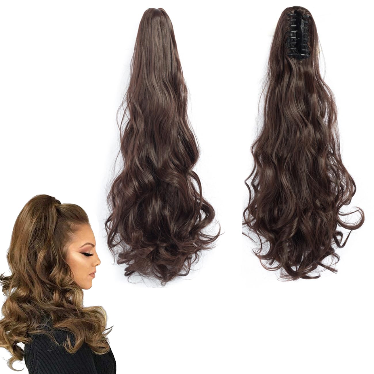 prinfantasy Long Curly Drawstring Ponytail Wig For Women Clip in Wavy Natural Ponytail Extension for Womens Wrap Around Pony Tail GBMW030