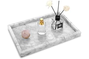 HESHIBI Marble Bathroom Vanity Tray, Natural Luxury Carrara Vanity Home Kitchen Bathroom Table Tray, Stone Decorative Countertop Dresser Trays for Key Coffee Perfume Jewelry Makeup