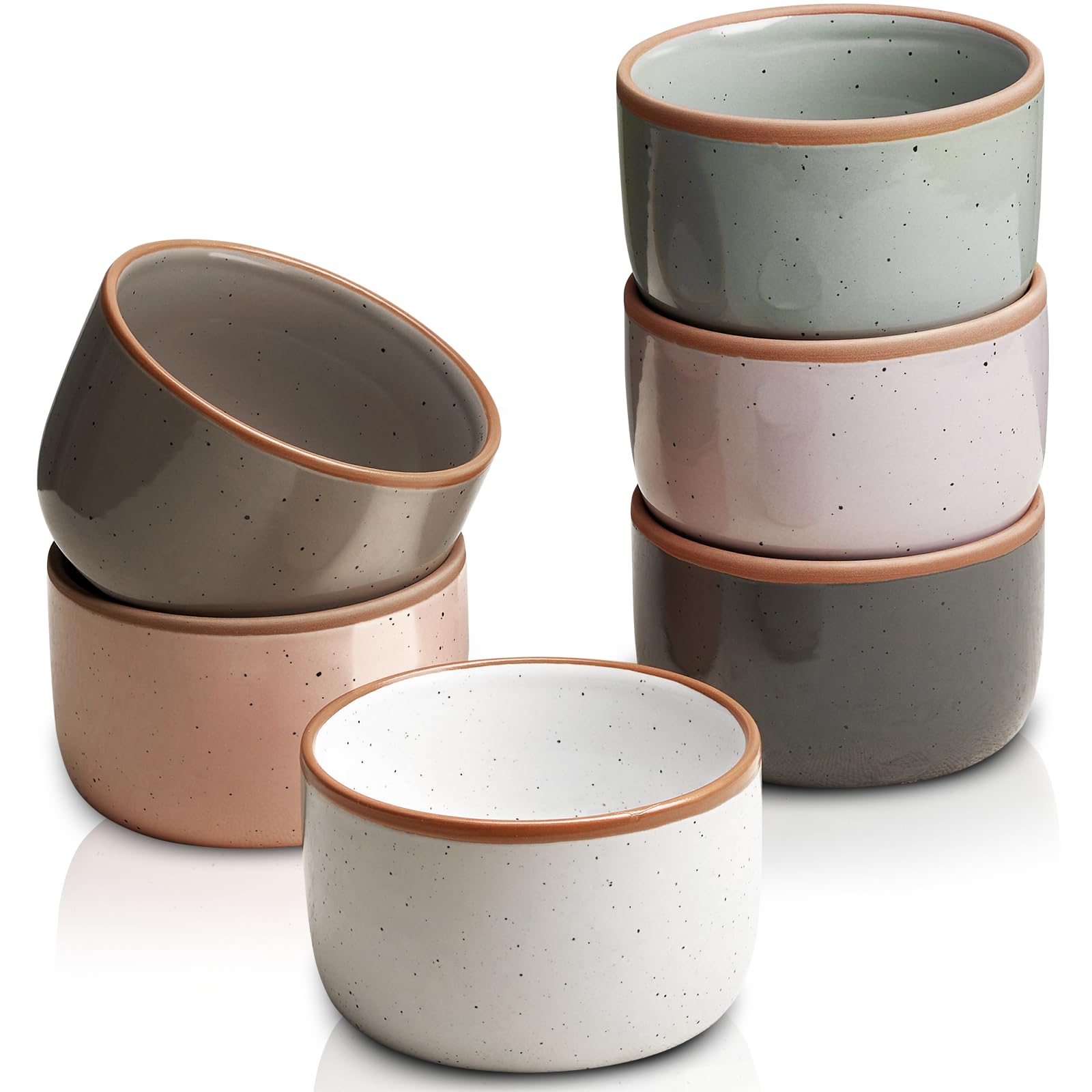 Photo 1 of Morandi Color Ramekins Set of 6, 6 oz Creme Brulee Ramekin Oven Safe, Porcelain Ramekin Bowls, Mini Cheesecake Pans, Small Baking Dish, Dipping Sauce Bowls, Ramekins for Baking Souffle, Ice Cream