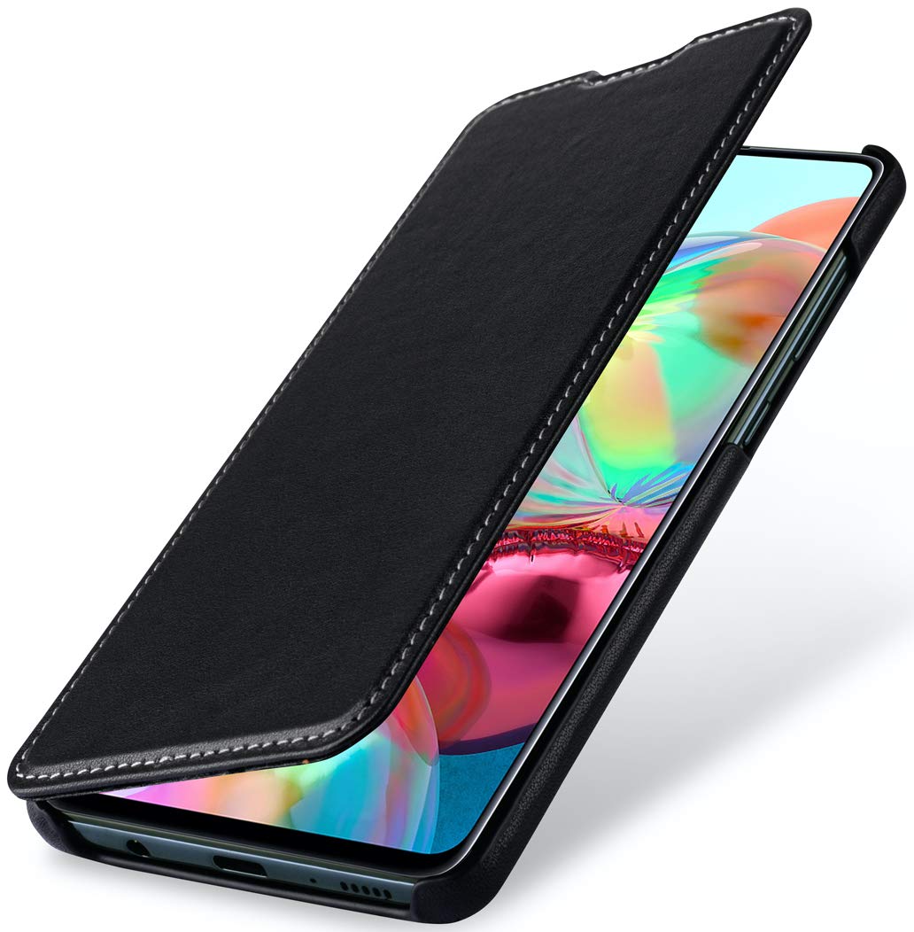 STILGUT Nappa Leather Case for Samsung Galaxy A71 with Side Flap Black