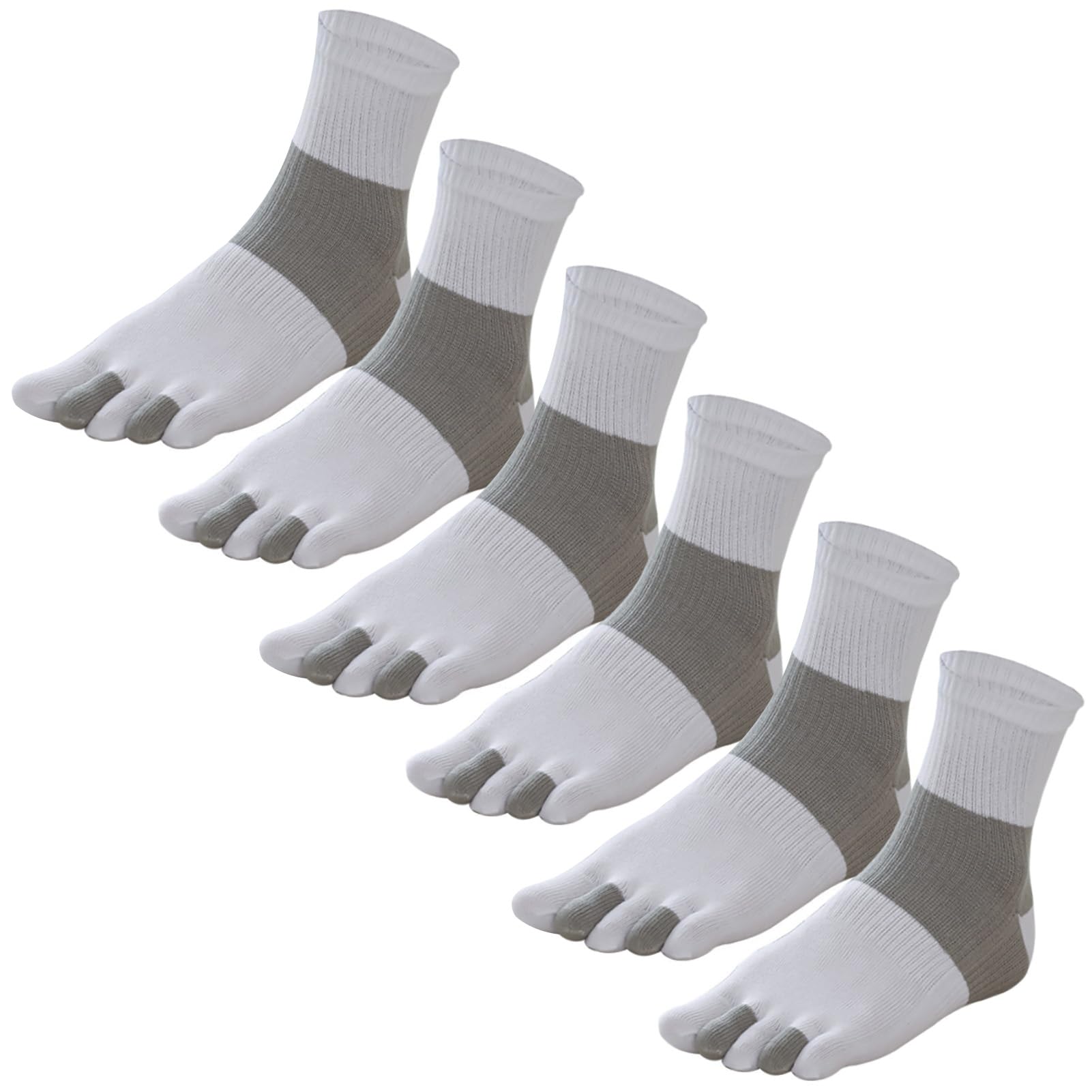 GINZIN Men's Toe Socks 6 Pairs Cotton Five Five Finger Socks/Running Athletic Socks (UK, Numeric, 6, 9, Regular, Regular, White-6 Pairs)