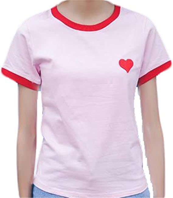 Amazon Sunnuy 女子 レディース Tシャツ かわいい 半袖 下着 切り替え スポーツウェア フォーマル 白 スリル トップス こころ柄 春夏 薄手 きれいめ 柔らかい 着痩せ 刺繍 無地 ピンク シンプル Tシャツ カットソー 通販