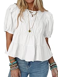 Tankaneo Womens Puff Sleeve Peplum Babydoll Tops