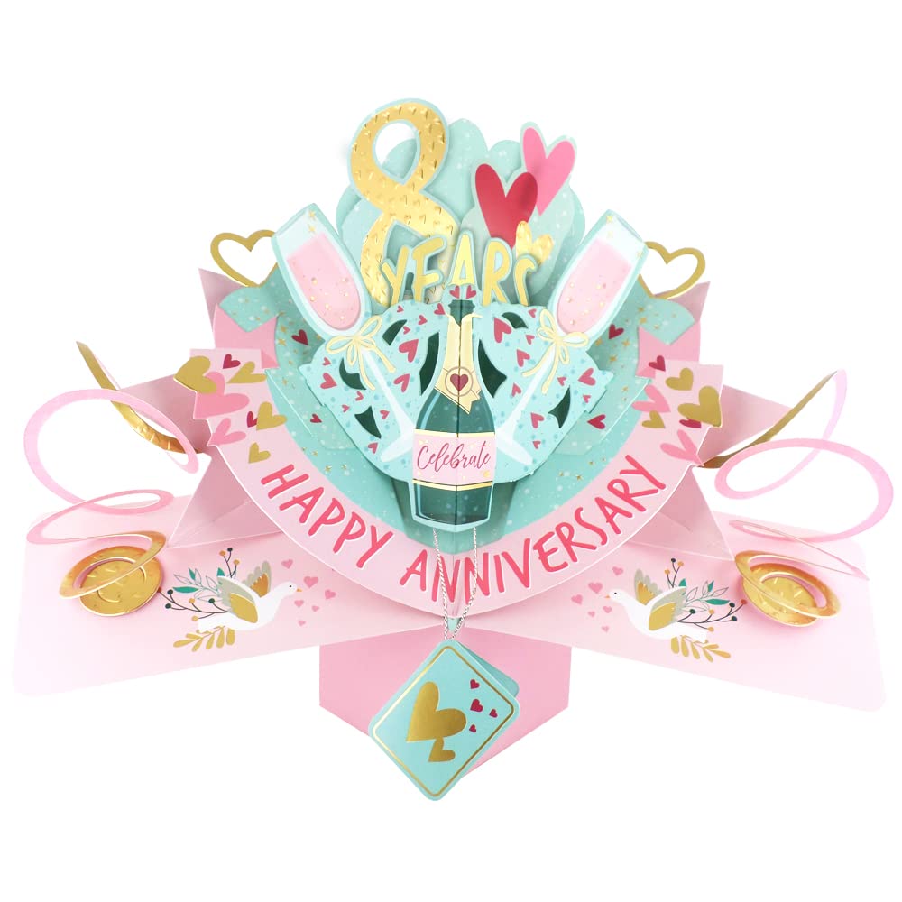 8 Years Happy 8th Anniversary Pop-Up Greeting Card Love Kate's 3D Pop Up Cards POP216MC8