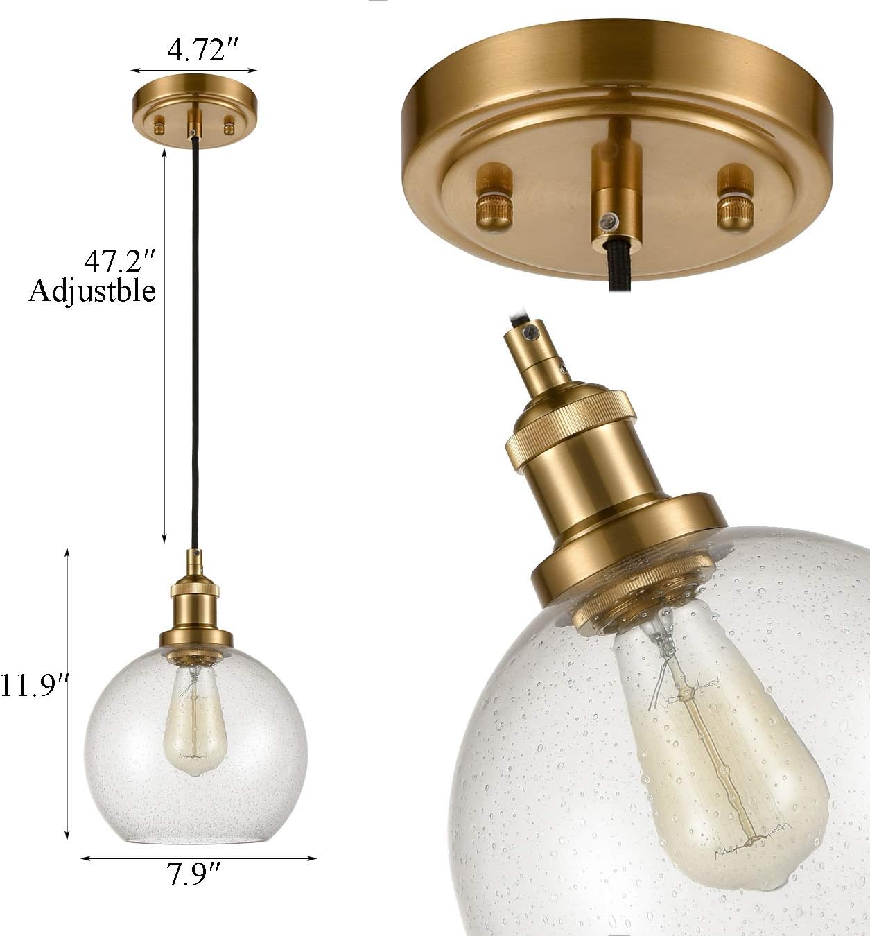 Modern Brass Seeded Glass Pendant Lights Golden Finish Pendant Lighting Fixture - - 