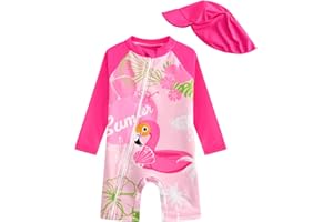 WYTbaby Baby Girl Rash Guard Swimsuit Set Long Sleeve One Piece Sun Suit for Sun Protection with Sun Hat Infant Toddler