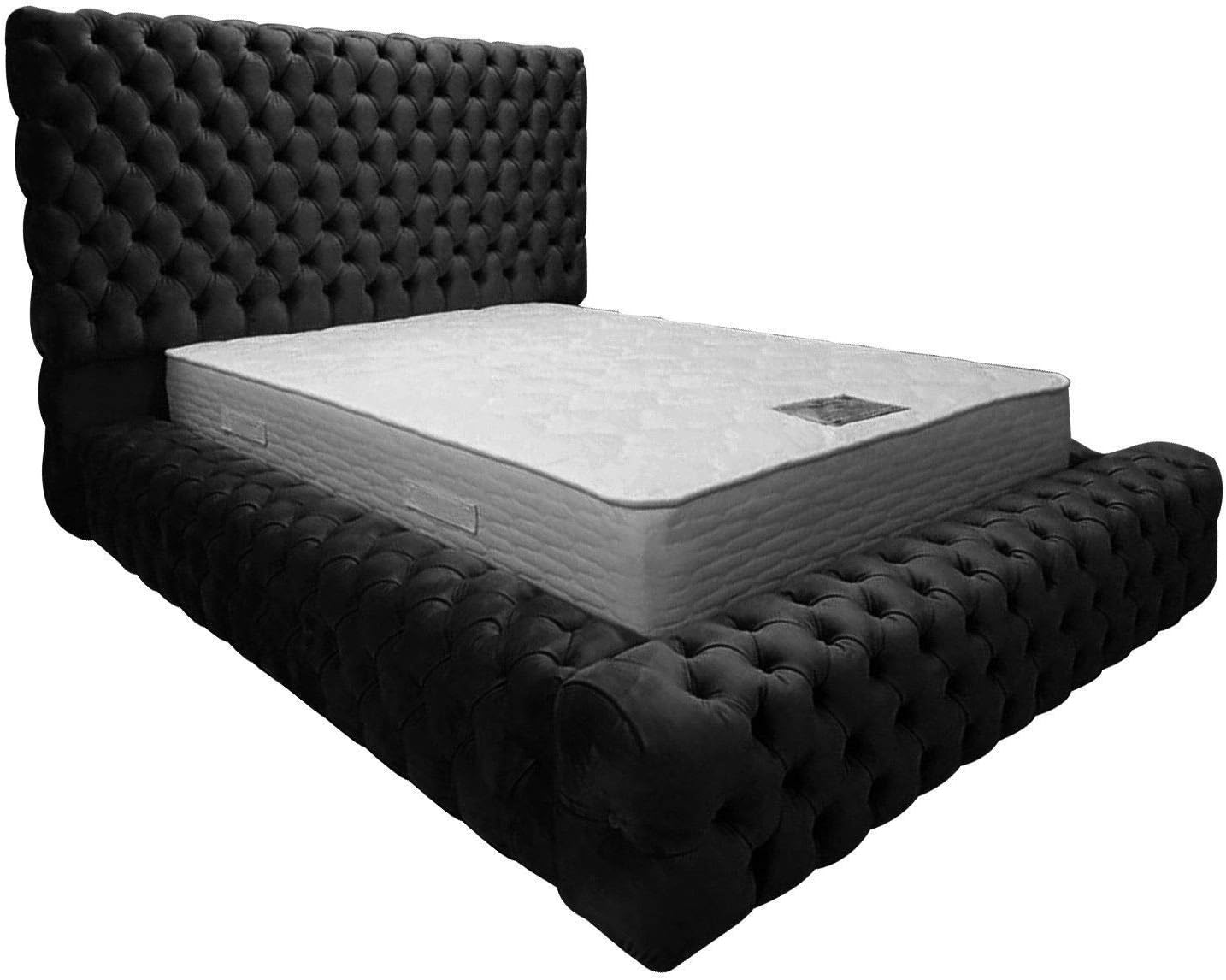 Bespoke Beds Ambassador Chesterfield Design Unique Bed Frame in Crush and Plain Velvet (Black Crush Velvet, Kingsize 5ft)