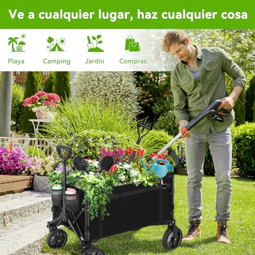 SAFONUS Carrito Plegable con Ruedas Giratorias y Puerta Lateral - Portátil para Carga Extra Larga hasta 150 Kg, Plegado Fácil por Mujeres Adultas, Transporte de Mercancías, Niños y Mascotas (Negro)