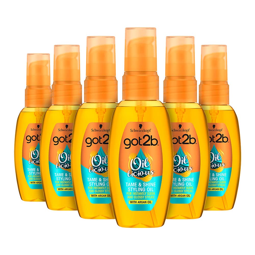 Schwarzkopf got2b Oil-licious Styling Oil, Vegan, Contains Argan Oil to Reduce Frizz and Leave Hair Sleek 50 ml - Pack of 6
