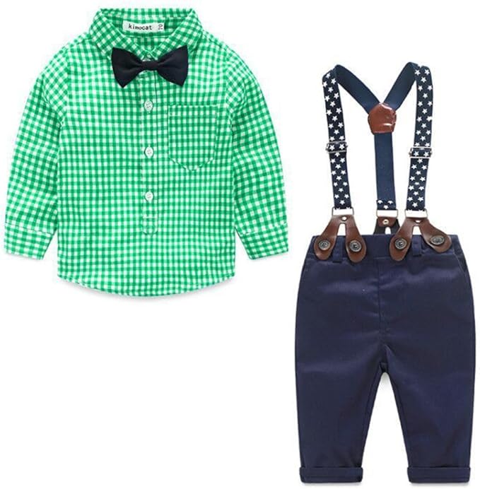 CARETOO Kleinkind Anzug Set Für Jungen - Hemd Mit Fliege & Hosenträger Für Hochzeiten 1-5 Jahre