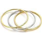 Lyfange Mixed Metal Bracelet for Women Stackable Gold and Silver Two Tone Bracelets Triple Interlocked Round Twisted Bangle Bracelet Minimalist Bangles Jewelry