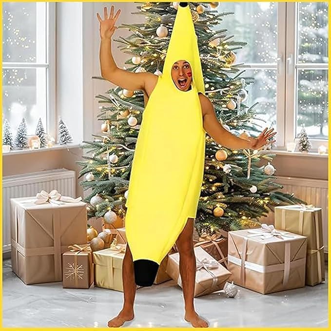 Costume de banane, costume de banane, costume de fruit, costume amusant de banane pour adulte, homme et femme, design monobloc pour carnaval, Halloween, fête et cosplay, idée cadeau parfaite