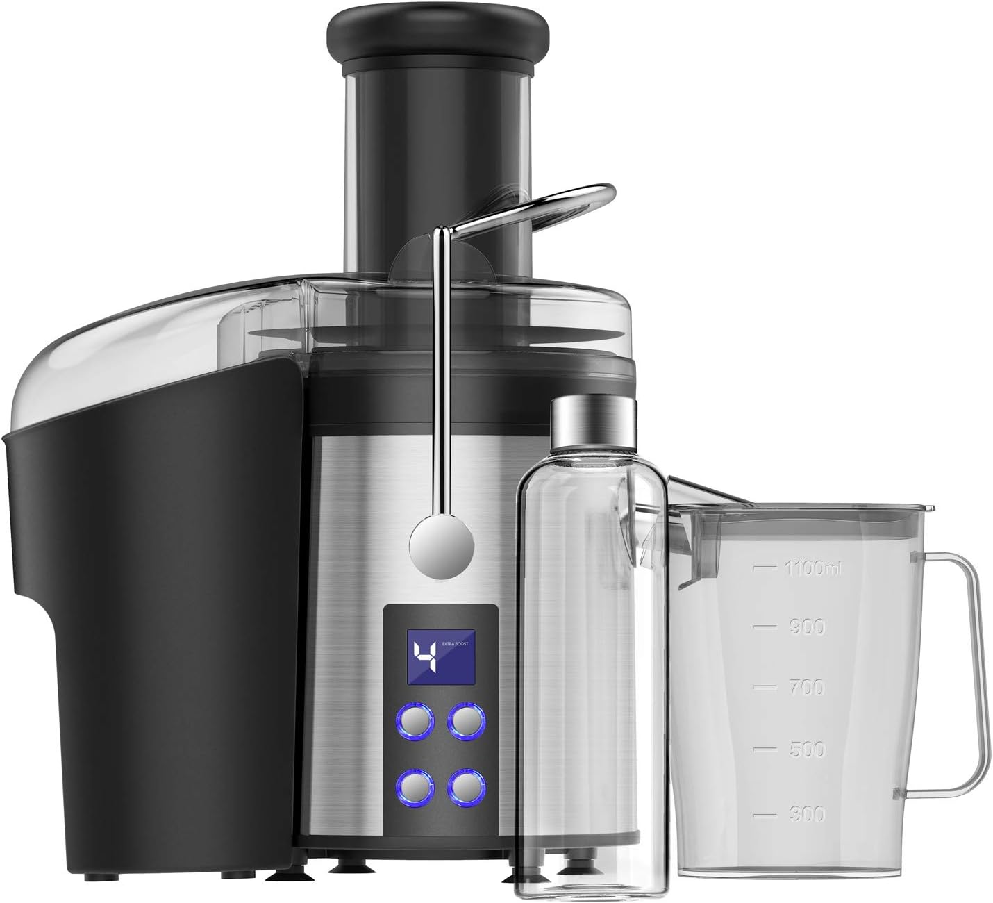 IKICH Centrifugal Juicer 4 Speed Juice Extractor Creates More Juice and High Nutrient, Digital Display Juicer Maker Real 3'' Feeder Chute Juicer Machine with 16oz Portable Bottle and Recipes