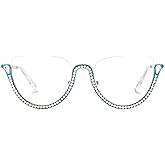 Zeelool Half Frame Cat Eye Glasses With Shiny Diamonds Sparkle ZJGM219641