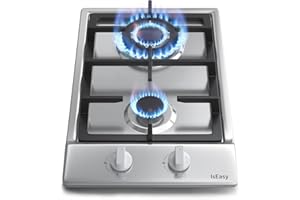 Gas Cooktop 12 inch Stainless Steel 2 Burners Built-in Gas Hob Stove Top with NG/LPG Dual Fuel Conversion Kit-IsEasy