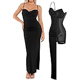 Popilush Women's Shapewear Maxi Dress Corset Ruched Bodycon Elegant Formal Cocktail Evening Dresses