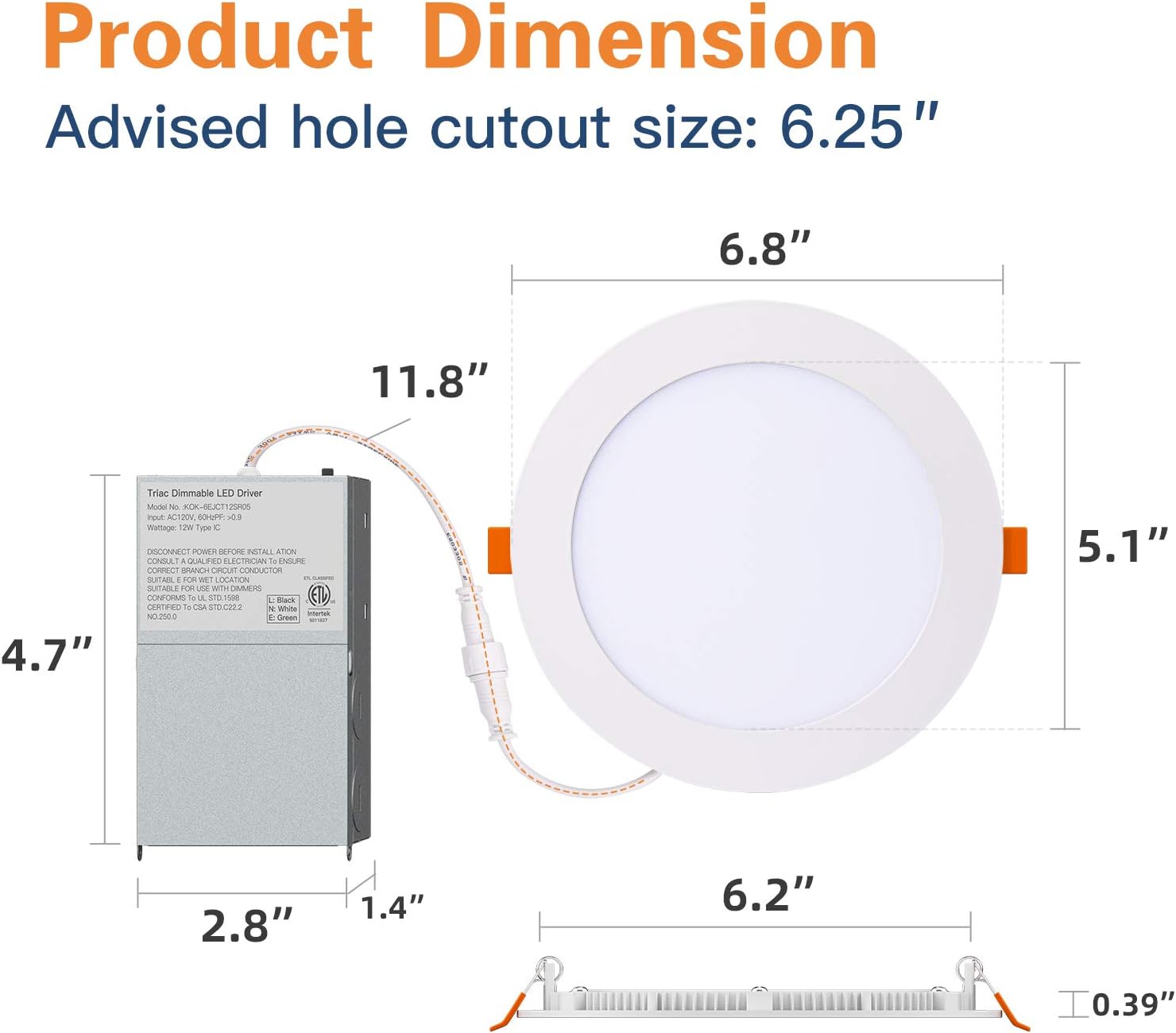 Amico 12 Pack 6 Inch 5CCT Ultra-Thin LED Recessed Ceiling Light with Junction Box, 2700K-5000K Selectable, 12W Eqv 110W, Dimmable Can-Killer Downlight, 1050LM High Brightness - ETL and Energy Star - - 