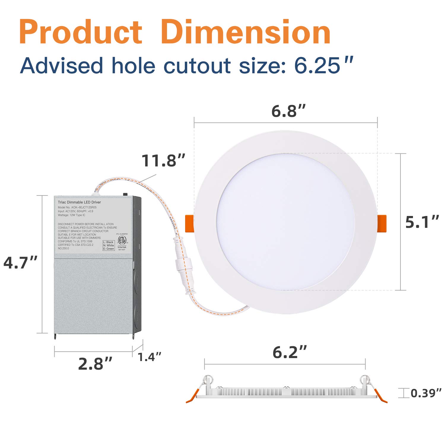 Amico 6 Pack 6 Inch 5CCT Ultra-Thin LED Recessed Ceiling Light with Junction Box, 2700K-5000K Selectable, 12W Eqv 110W, Dimmable Can-Killer Downlight, 1050LM High Brightness - ETL