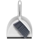 NACENA Mini Broom and Dustpan Set, Small Dust Pan and Brush Set, White&amp;Gray | Dust Pan and Brush Set with Handle Dustpan Teeth for Cleaning Hair Suitable for Office Desks Drawers Sofas Outdoor Camping