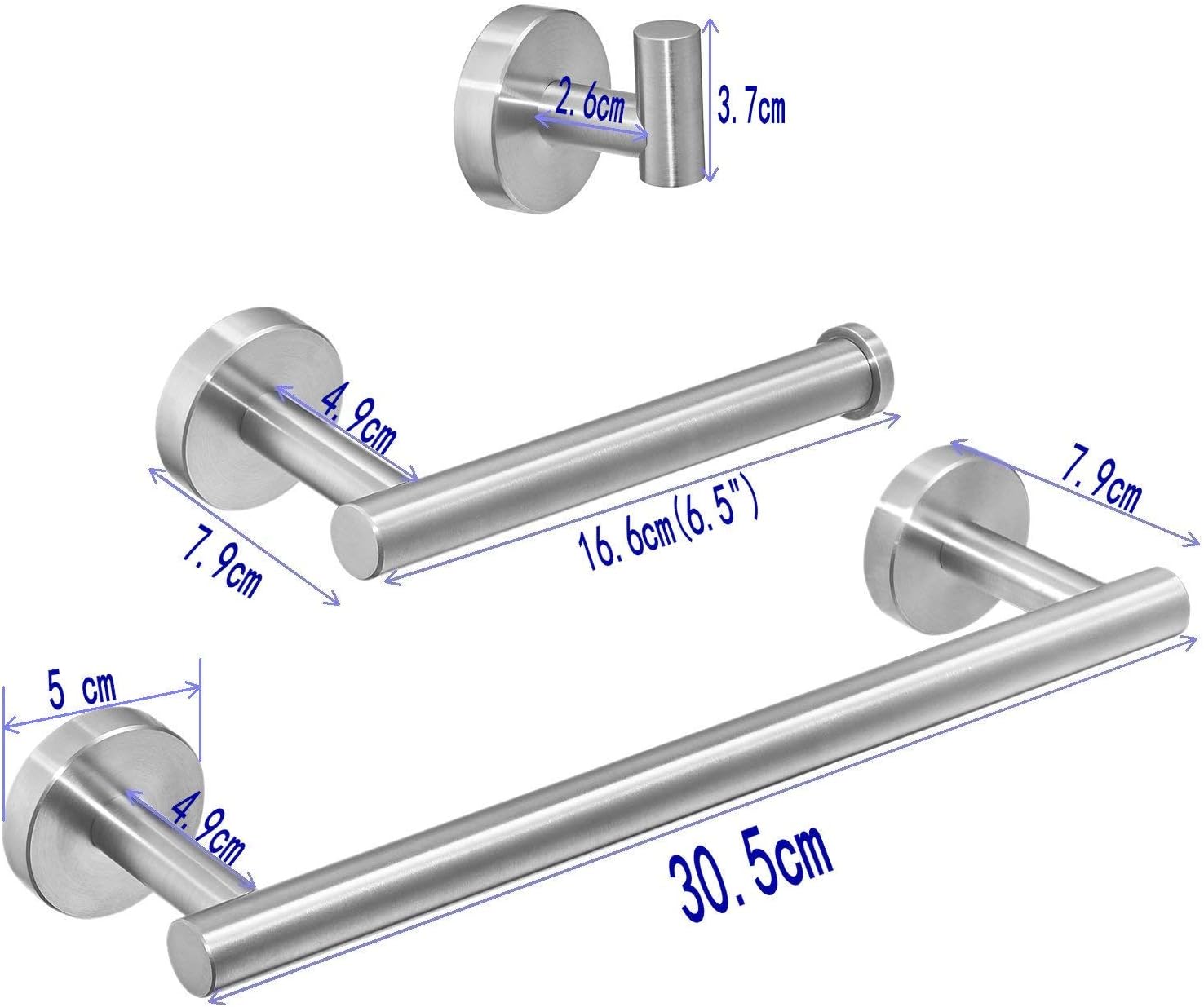Leekayer 3-Piece Bathroom Accessory Set SUS 304 Stainless Steel Rustprof Toilet Paper Holder Towel Bar/Holder Robe Hook Wall Mount - Image 3