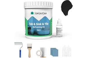 Jungarian Tub and Tile Refinishing Kit 17.5oz with Tools, Low Odor DIY Bathroom Paint Sink Tub Countertop Tile Shower Paint for Bathroom Kitchen Porcelain Fiberglass, Semi-Gloss Black