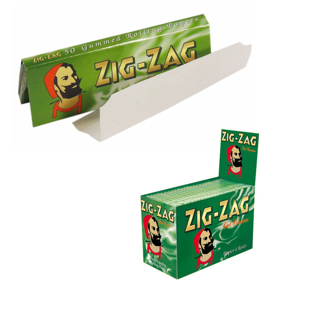 Zig Zag Green Regular/Standard Size Cigarette Rolling Papers with Cut Corners for Easy Rolling (100 Packs - Boxed)
