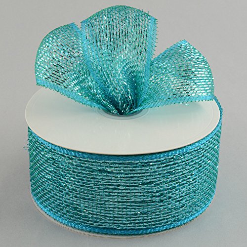 2.5" Wide Poly Deco Mesh Wired Ribbon Standard Foil Metallic Teal Solid 25 Yards Making Bows, Accentings Wreaths & Wrapping Floral Arrangements / Gifts Waterproof, Durable & Reusable Spring & Easter