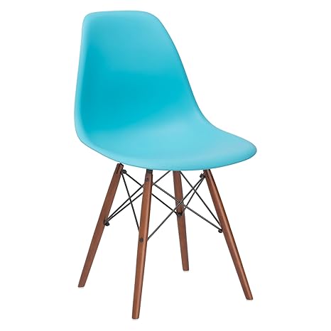 Poly And Bark Vortex Modern Mid Century Side Chair With Wooden Walnut Legs For Kitchen Living Room And Dining Room Aqua