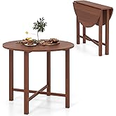 GOFLAME Round Drop Leaf Dining Table, 36” Folding Kitchen Table with Solid Wood Legs, Farmhouse Extendable Table for 2-4 Peop