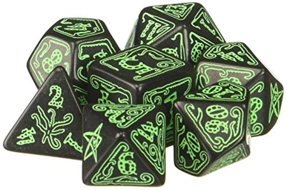 Qworkshop QWOCTH21 7 Piece Call of Cthulhu Dice Set, Black and Green, Multi-Color