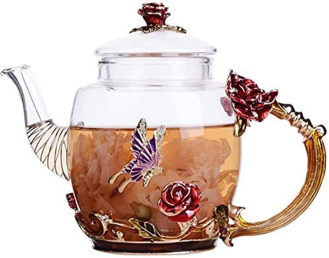 YBK Tech Enamel Glass Teapot in Gift Box, Small Teapot for Kung Fu Tea (Red Rose) โ image 1