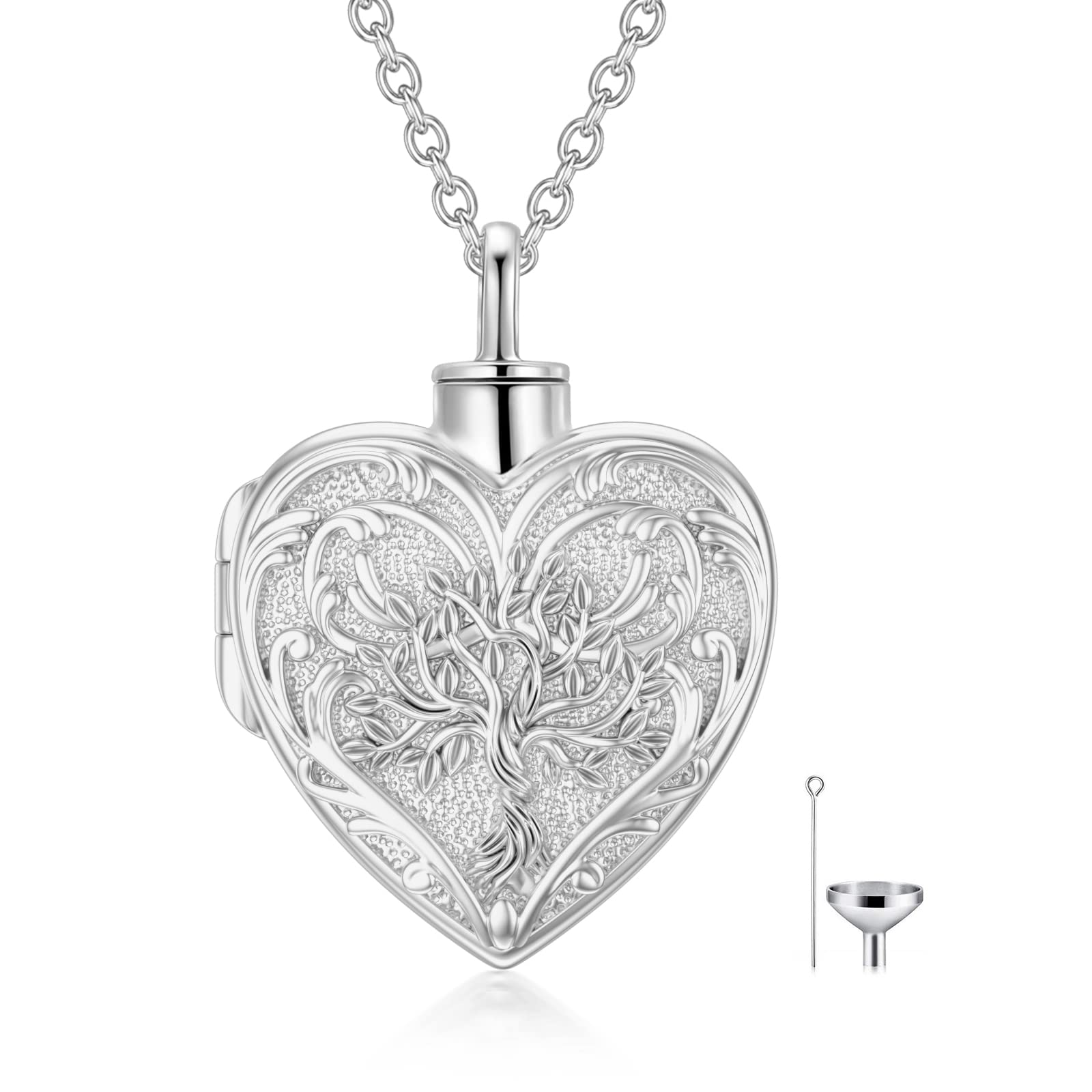 SOULMEET White Gold Plated Tree of Life Cremation Jewelry for Ashes, Heart Branches Tree Urn Necklace that Holds Human Dog Cat Ashes, Carry Memorial Jewelry to Keep Someone Always with You