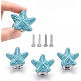 Brosay 4 Pcs Starfish Drawer Knobs Coastal Ceramic Cabinet Knobs (Blue) | Ocean Beach Themeb Knob, Zinc Alloy Handle, Nautical Drawer Pulls, Easy to Install with Screws, for Kitchen Bathroom Dressers