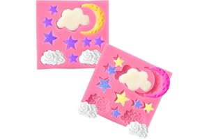HWSFYES 2PCS Moon and Star Molds Silicone, Cloud Fondant Mold Moon Star Cloud Chocolate Molds For Chocolate Candy Baking Sugar Cakes Decorating