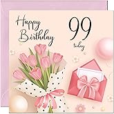 99th Birthday Card for Women - Ladies Pink floral Birthday Cards for year 99 old woman Ninety Nine, ninety ninth Daughter Friend Niece Granddaughter Wife Girlfriend Girls Mum Aunt for her