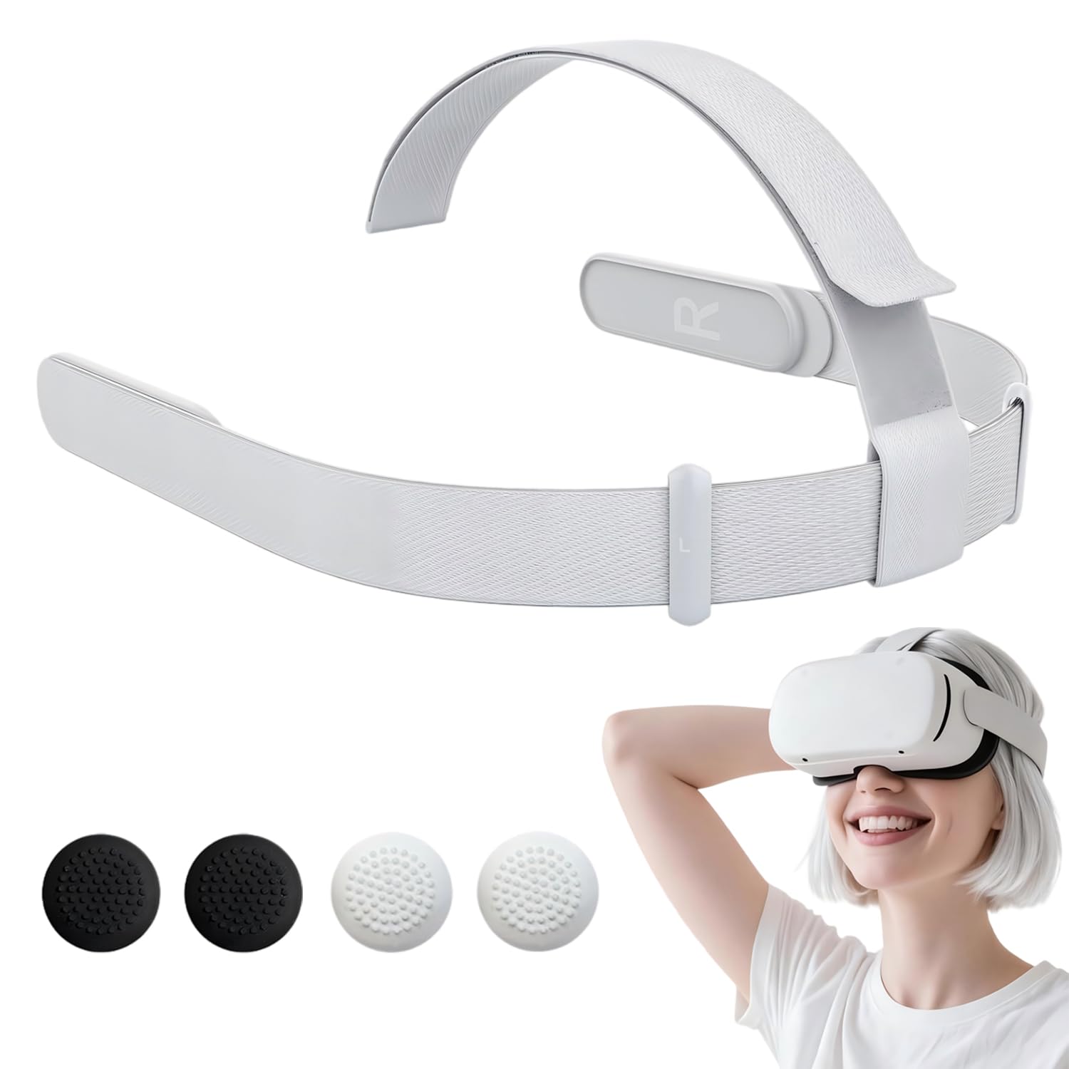 GeeyinTi for Meta Quest 2 Head Strap, Original Replacement Adjustable Strap, Vr Headset Strap with 4 Controller Thumb Grip Caps, Reduce Pressure, Breathable & Washable