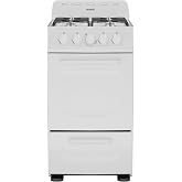 Avanti Gas Range Oven, Compact Freestanding Design, 4 Burners with Electronic Ignition, 2.1 Cu.Ft. Capacity Features Solid Door Storage Drawer Broiler and Accessories, 20-Inch, White