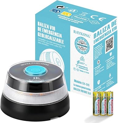 Baliza V16 Geolocalización DGT | Luz Emergencia Coche Homologada y Conectada DGT 3.0 | SIM y Datos Pagados hasta 12/2038 | 1 Unidad
