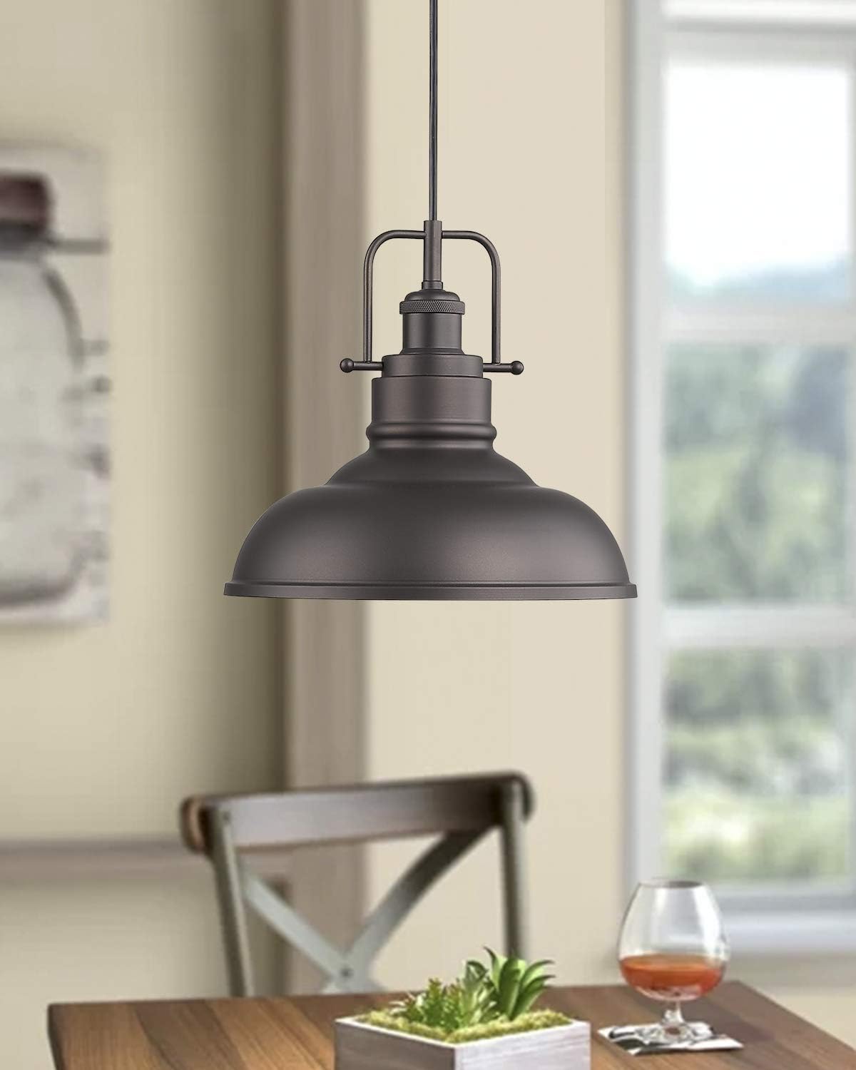 Zeyu Farmhouse Pendant Light, 1-Light Industrial Hanging Light Fixture 11-inch, Oil Rubbed Bronze Finish, 016-1 ORB - - 