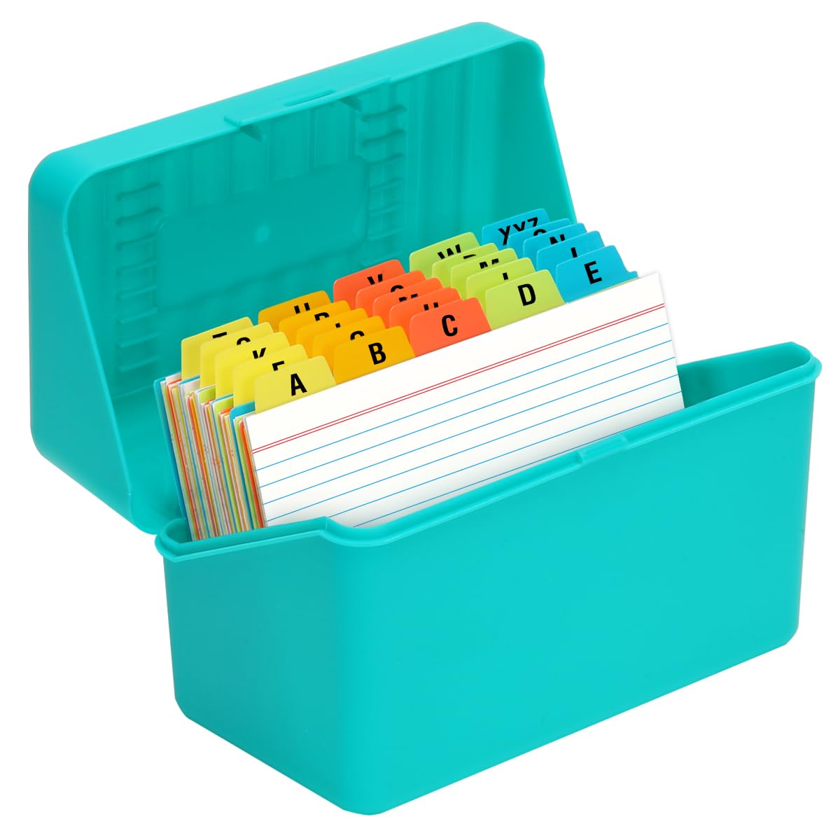 Photo 1 of H4D 4x6 Index Card Holder with 100 Heavyweight Ruled Index Cards and 25 Plastic Dividers, Teal