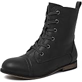 katliu Women's Combat Boots Lace up Military Ankle Boots Side Zipper Round Toe Booties