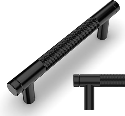Amerdeco 10 Pack Matte Black Knurled Cabinet Pulls 96mm Hole Center AM003
